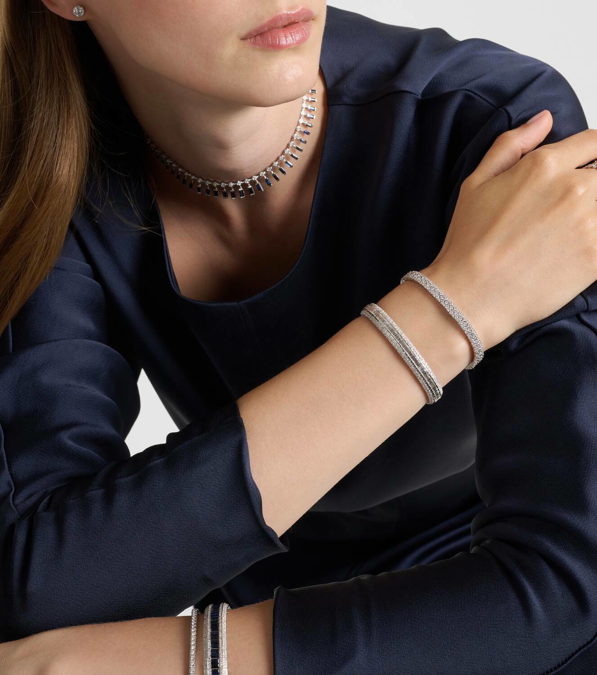Shay Jewelry Diamond Mesh Stretch 18kt white gold bracelet with diamonds
