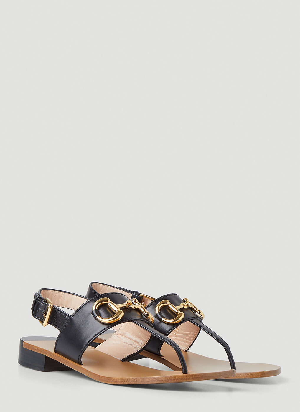 Horsebit Thong Sandals in Black Gucci
