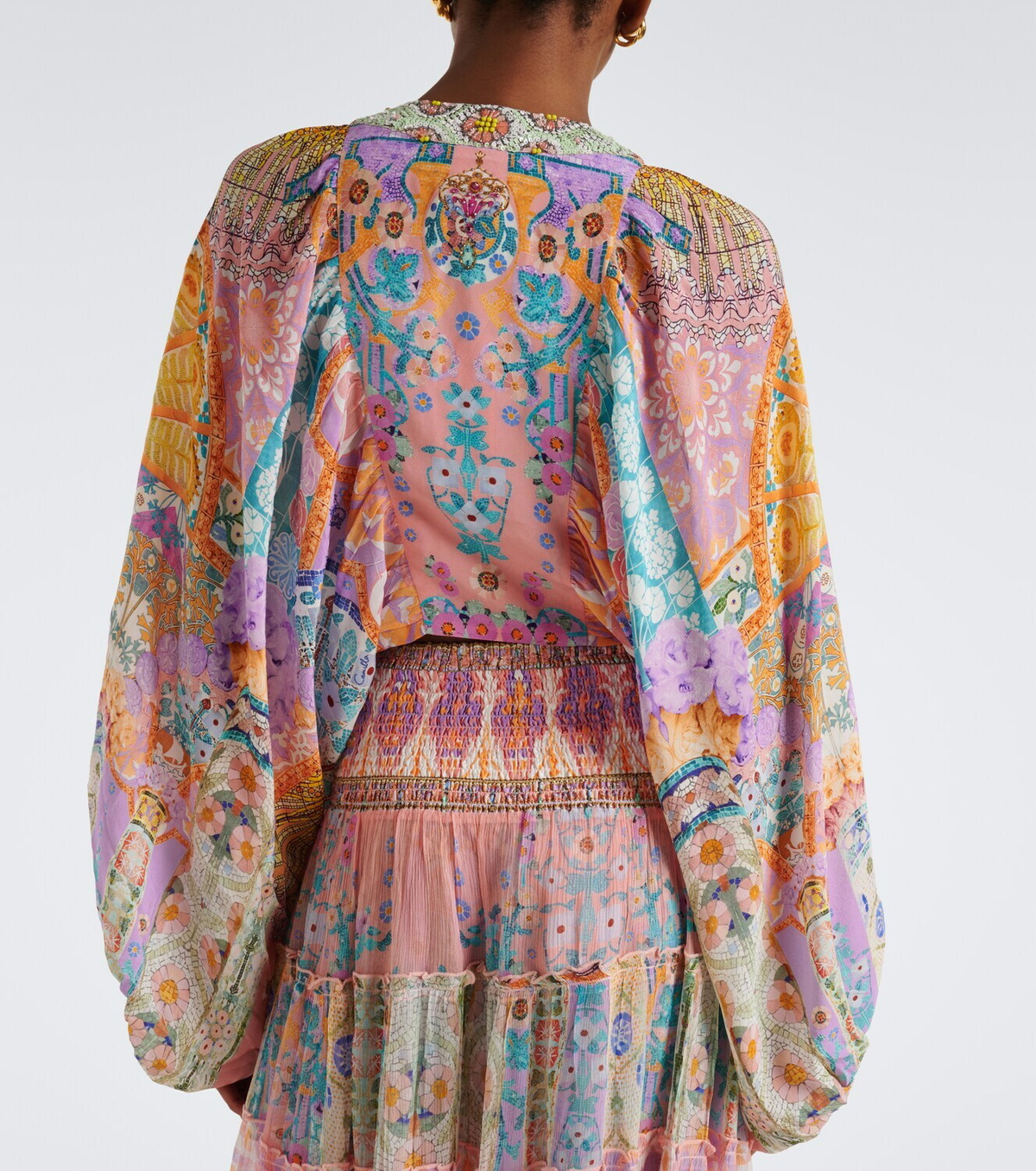 Camilla Embellished lace-up silk blouse