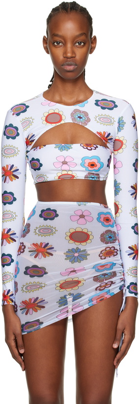 Photo: FENSI SSENSE Exclusive Multicolor Psychedelic Daisies Rashguard Bikini Top