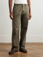 CELINE - Straight-Leg Distressed Cotton-Twill Chinos - Green