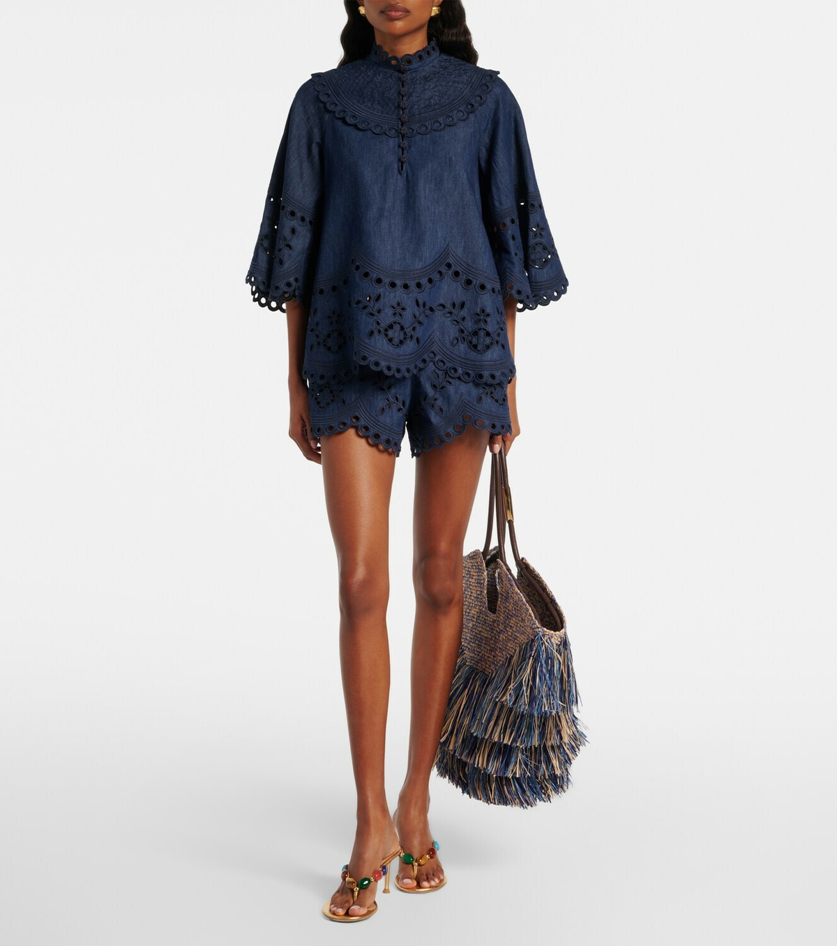 Zimmermann Mahon broderie anglaise denim shorts
