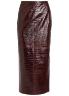 Nour Hammour Elyse Crocodile-effect Leather Midi Skirt Black