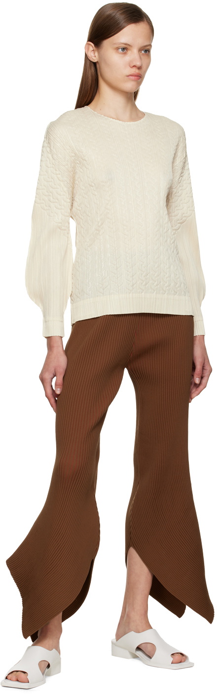 Pleats Please Issey Miyake Beige Cable Stitch Sweater Pleats