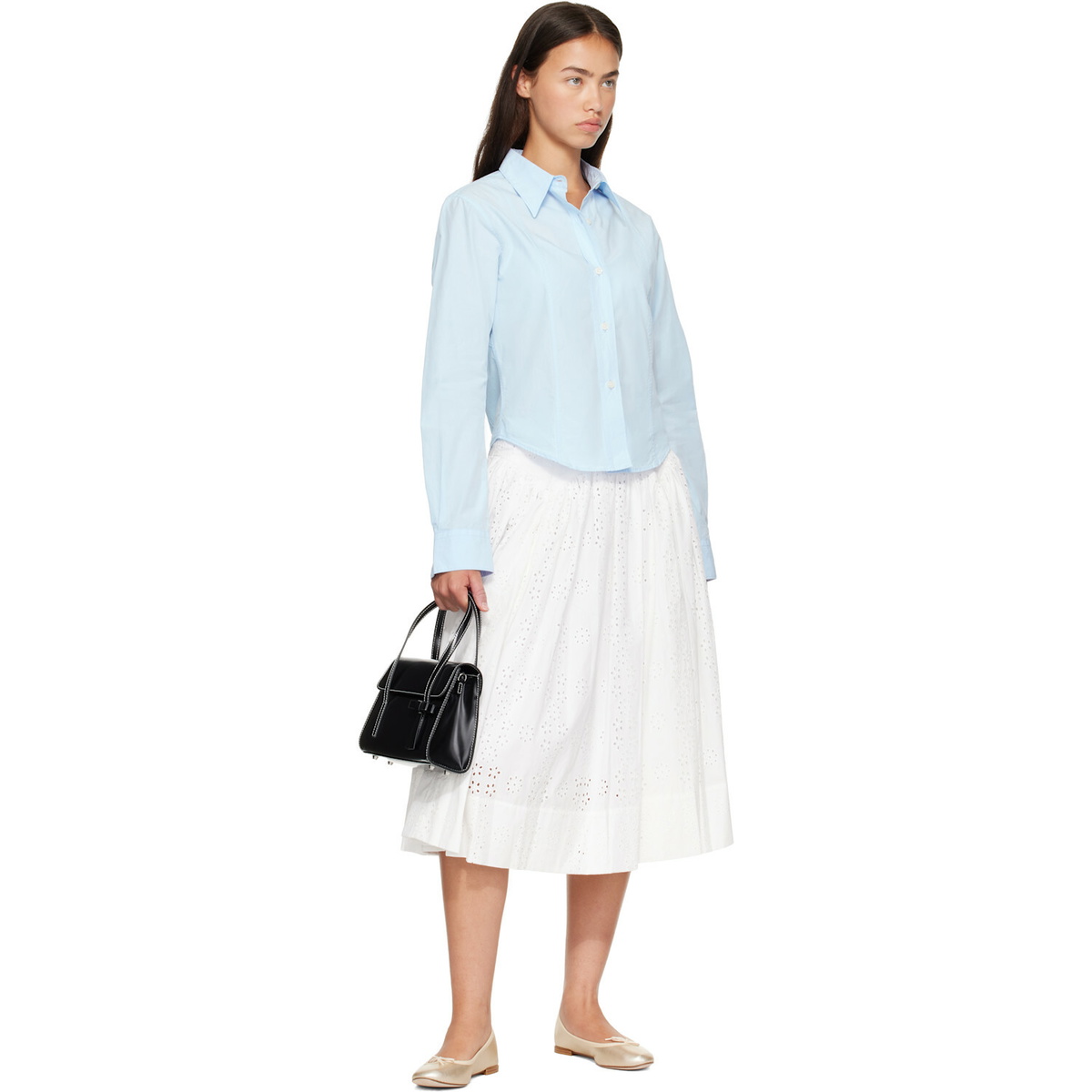 Sandy Liang White Murano Midi Skirt