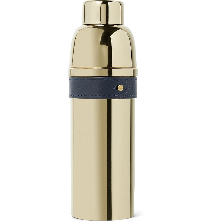 Photo: Ralph Lauren Home - Wyatt Gold-Tone and Leather Cocktail Shaker - Blue