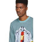 JW Anderson Blue and Black Trompe LOeil Shirt Crewneck Sweater