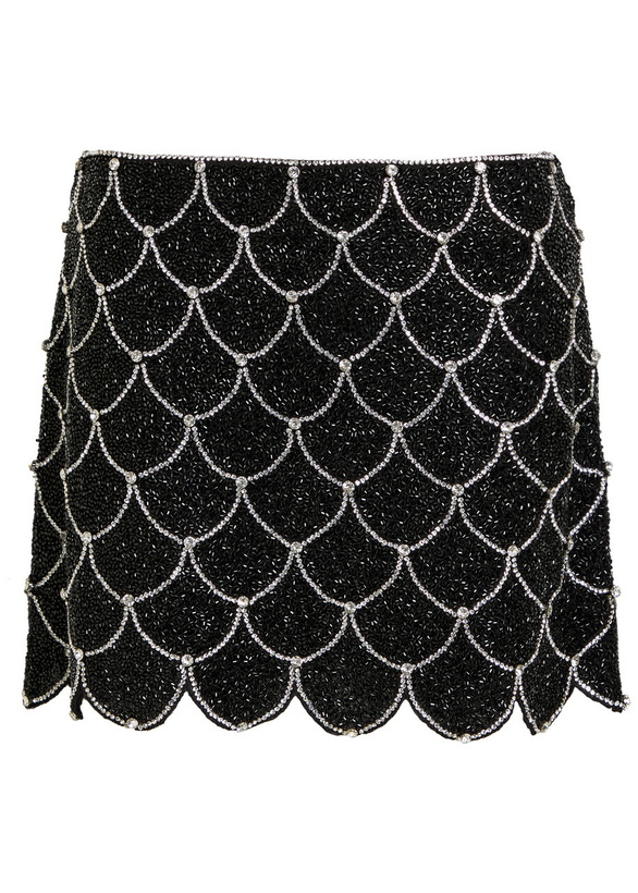 Photo: Alice + Olivia Rubi Embellished Scalloped Stretch-mesh Mini Skirt Black And Silver