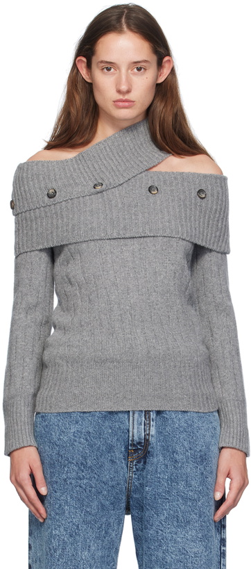 Photo: Rokh Gray Off Shoulder Multi Button Knit Sweater