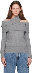 Rokh Gray Off Shoulder Multi Button Knit Sweater