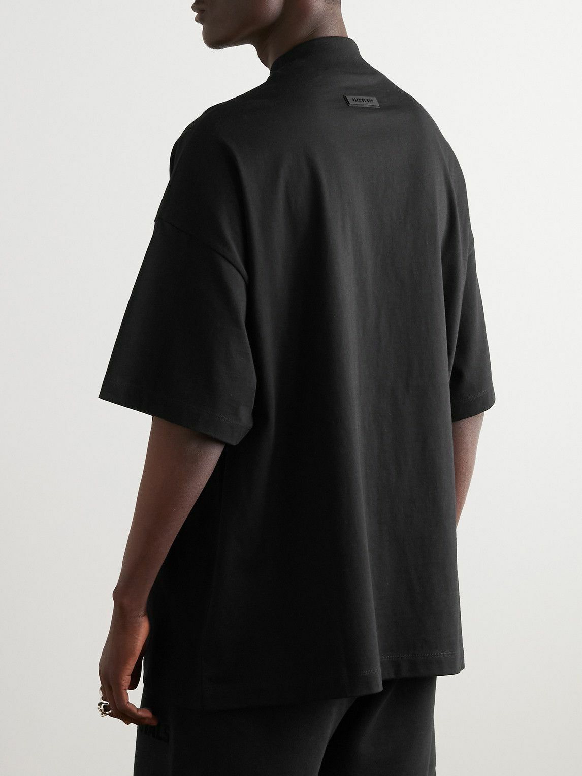 FEAR OF GOD ESSENTIALS - Logo-Appliquéd Cotton-Jersey Mock-Neck T-Shirt -  Black