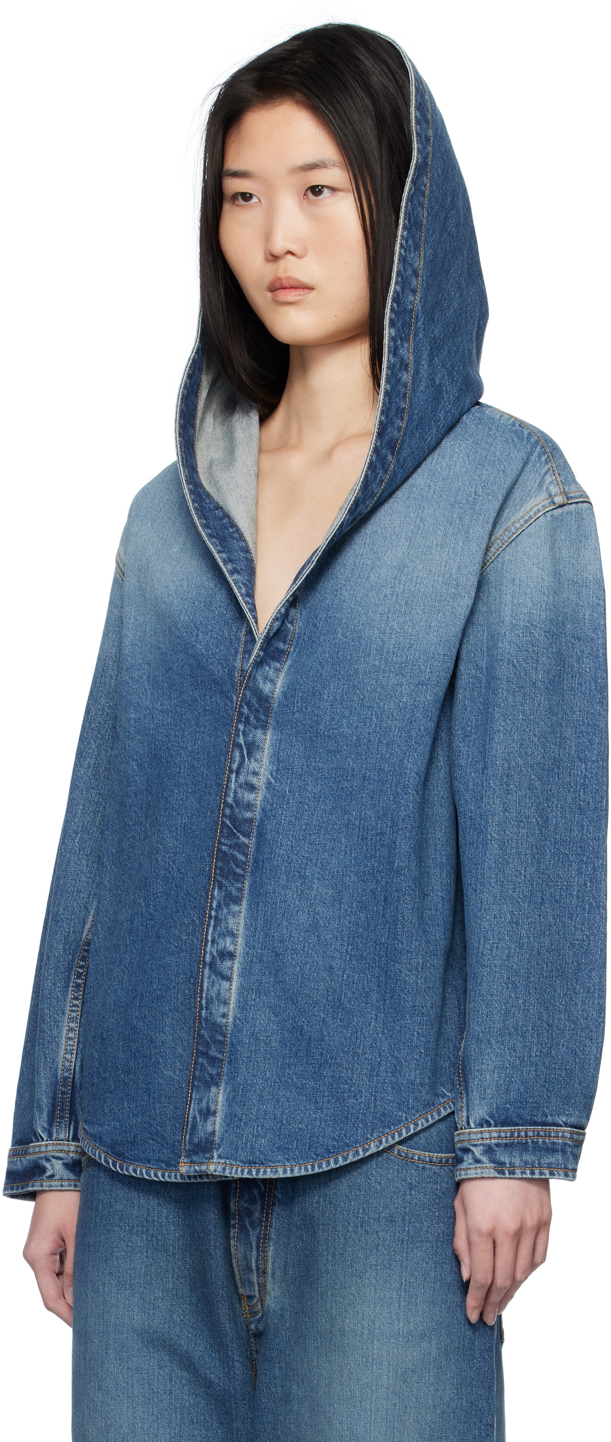 ALAÏA Blue Hooded Denim Jacket
