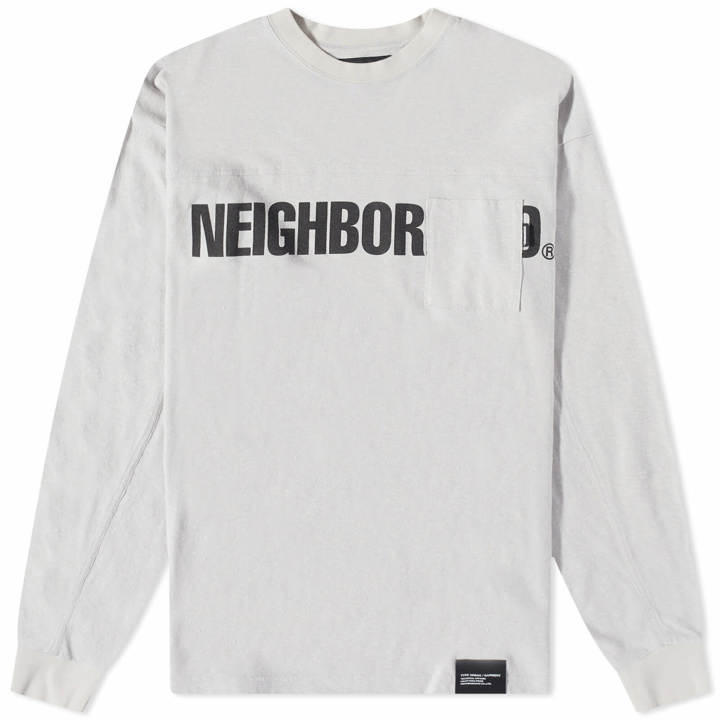 Photo: Neighborhood Men's Long Sleeve Logo Print Pocket T-Shirt in Grey