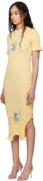 Conner Ives SSENSE Exclusive Yellow Shirred T-shirt Midi Dress