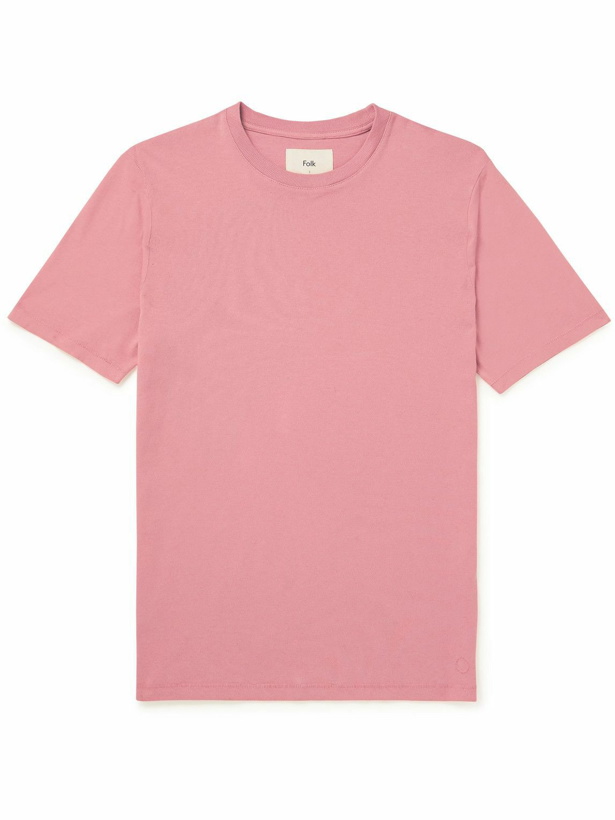 Photo: Folk - Panelled Cotton-Jersey T-Shirt - Pink