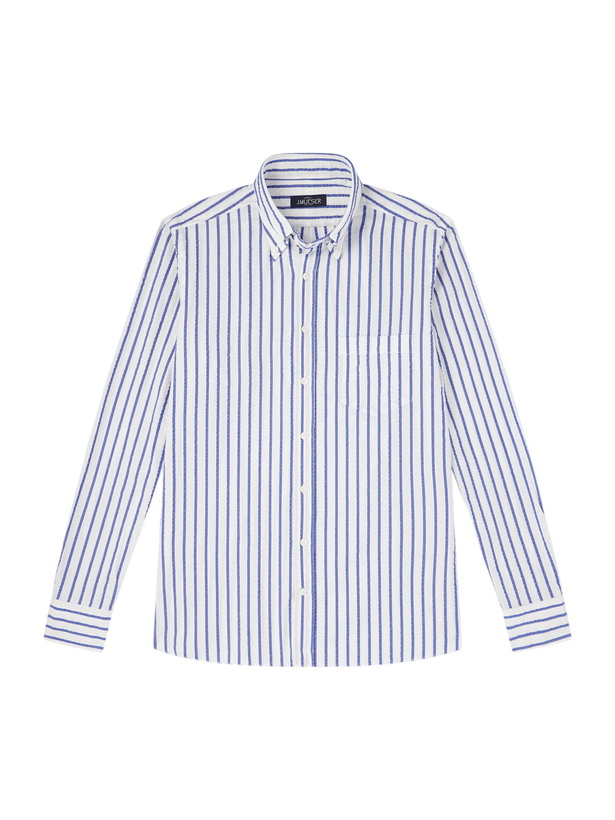 Photo: J. Mueser - Button-Down Collar Striped Cotton-Seersucker Shirt - Blue