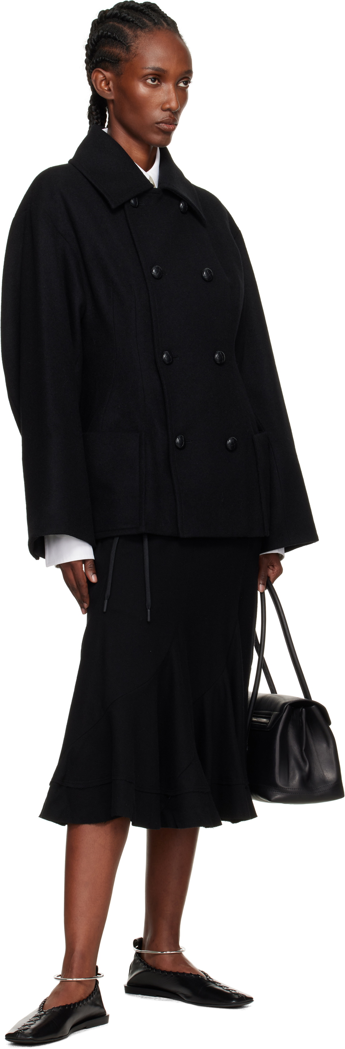 YOHJI YAMAMOTO Black Darts Pea Coat Yohji Yamamoto
