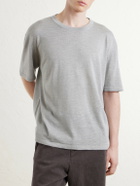 The Elder Statesman - Lenny Ribbed Wool, Silk and Linen-Blend T-Shirt - Gray