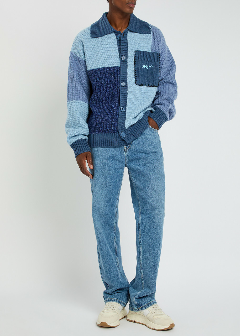 Axel Arigato Franco Colour-block Wool-blend Cardigan Blue