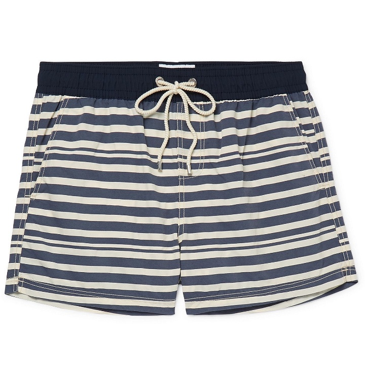 Photo: Atalaye - Majolian Short-Length Striped Swim Shorts - Blue
