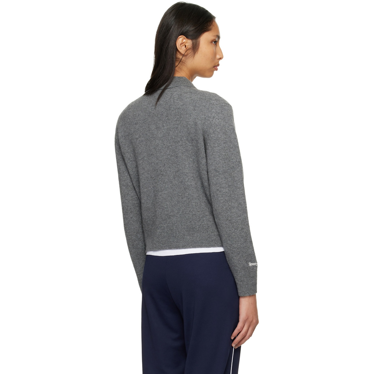 Sporty & Rich Gray Heritage Yankees Serif Cashmere Polo