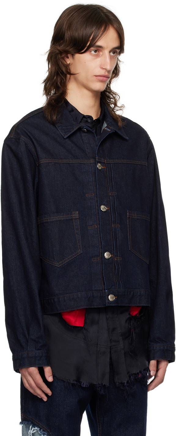 Edward Cuming Navy Knife Pleat Denim Jacket Edward Cuming