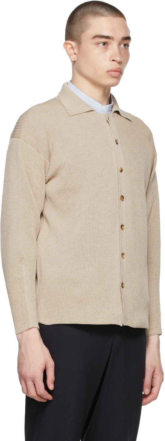 AURALEE Beige Flat Yarn Rib Knit Cardigan