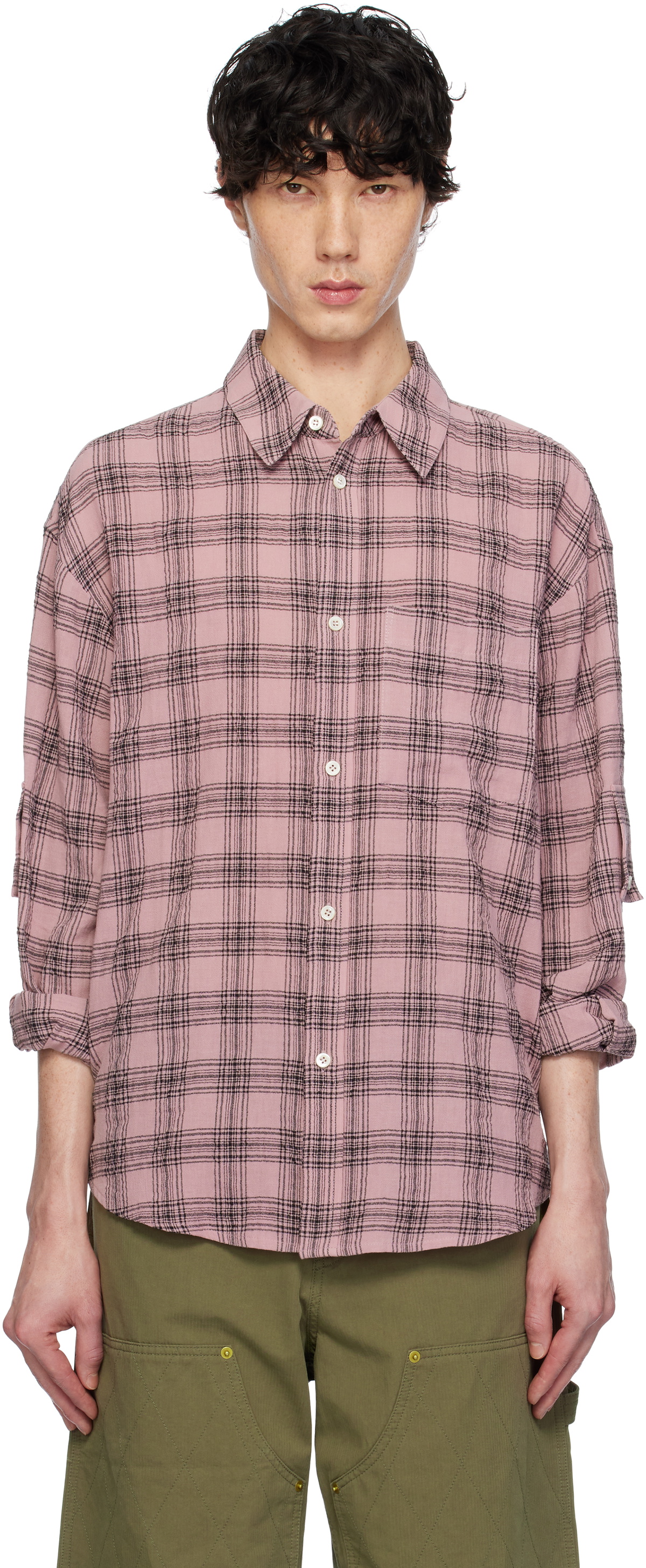 AFTER PRAY Pink Over Check Bright Shirt