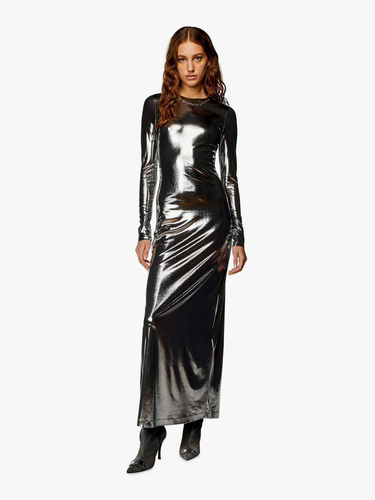 diesel dress silver Diesel D-Jettie Mini Women Dress Metallic Sequins Silver Size M
