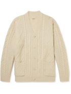 KAPITAL - Logo-Intarsia Cable-Knit Wool-Blend Cardigan - Neutrals