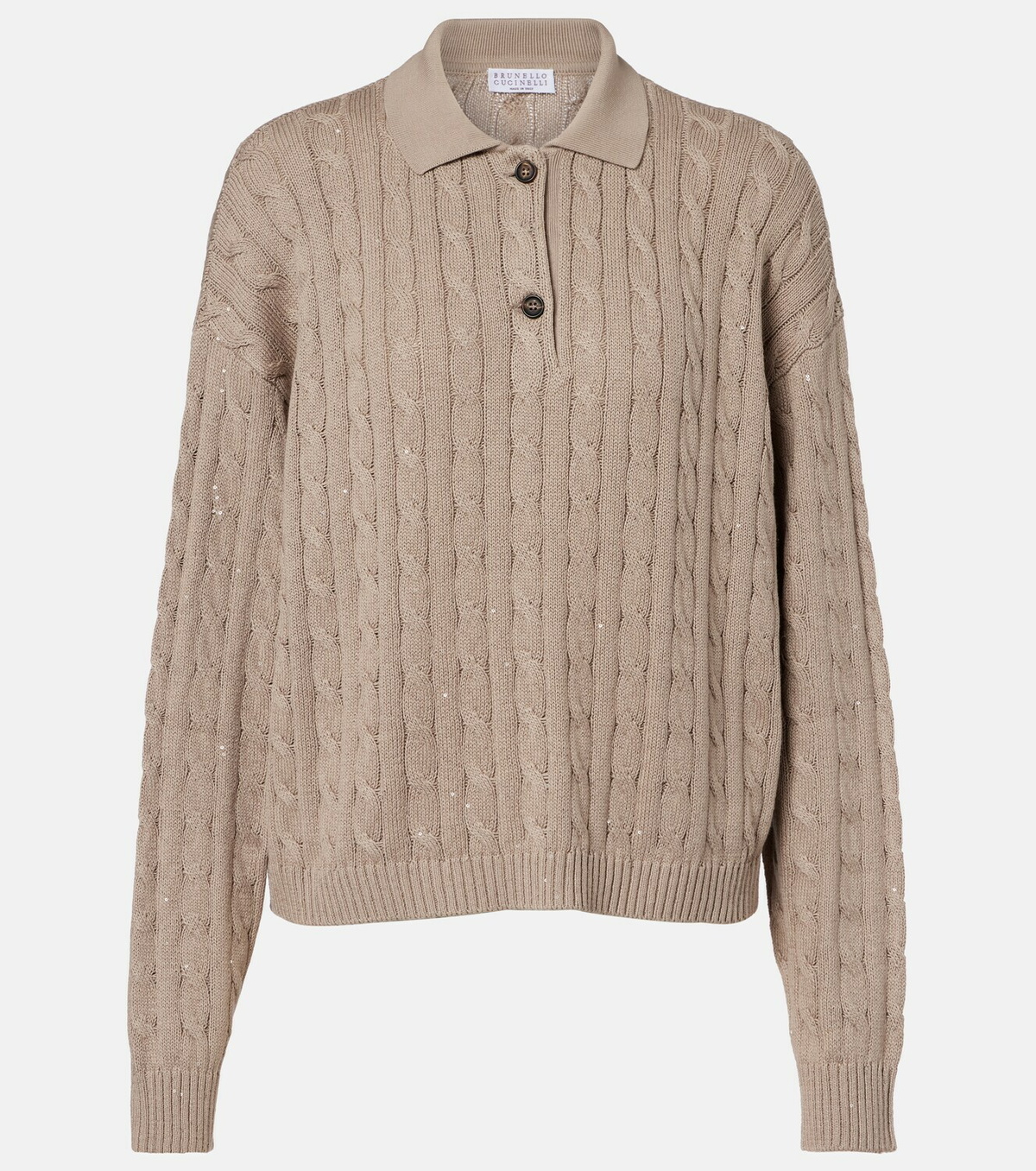 Brunello Cucinelli Cable-knit cotton-blend polo sweater