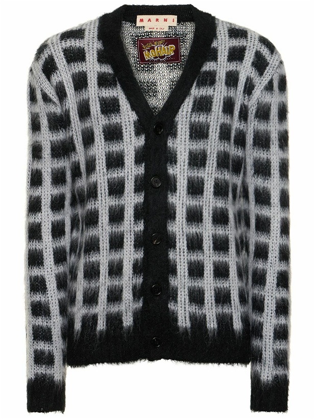 Photo: MARNI - Check Brushed Mohair Blend Knit Cardigan