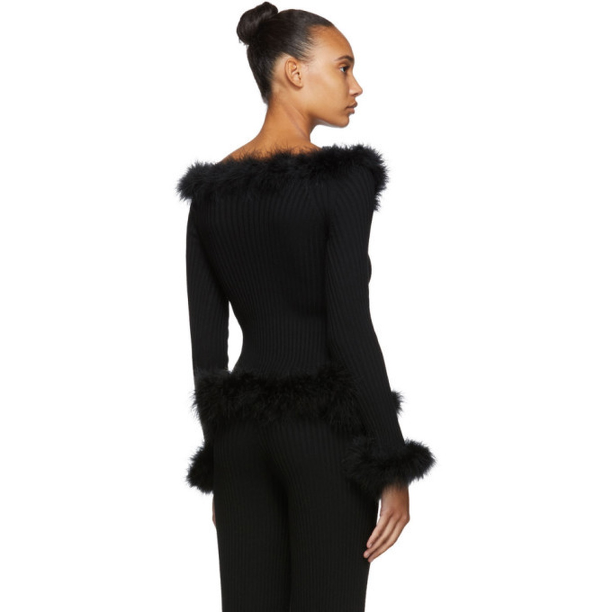 Opening Ceremony Black Feather Trim Sweater