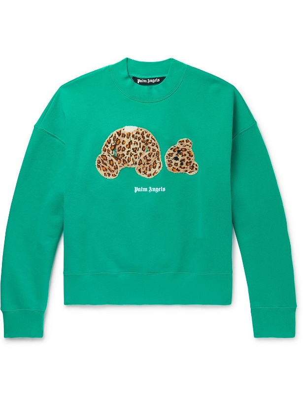 Photo: Palm Angels - Appliquéd Cotton-Jersey Sweatshirt - Green