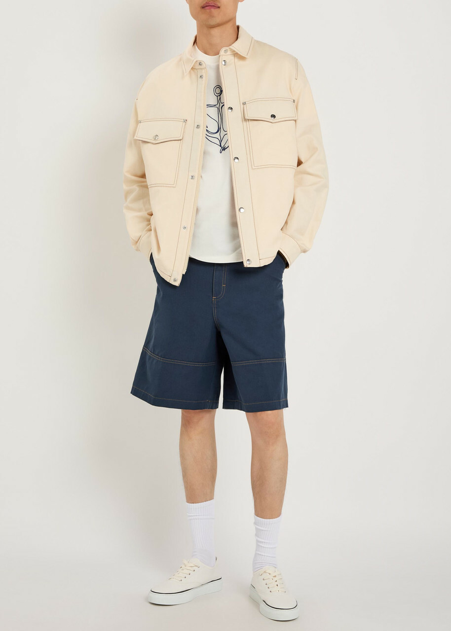 Moncler Wide-leg Cotton and Linen-blend Shorts Navy