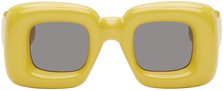 Photo: LOEWE Yellow Inflated Rectangular Sunglasses
