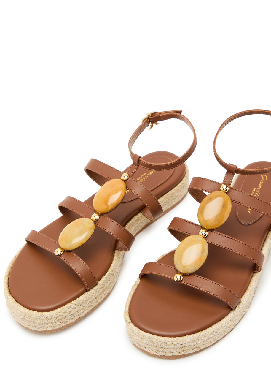 Gianvito Rossi Gem-embellished Leather Espadrille Sandals Beige