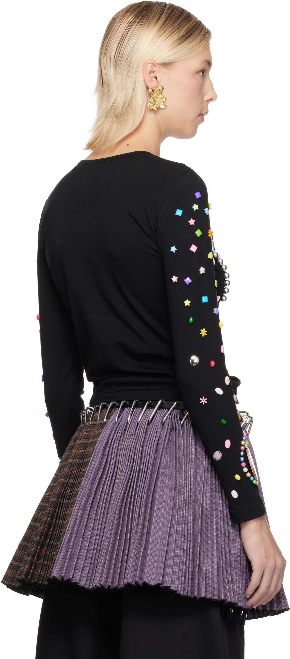 Chopova Lowena Black Night Defunct Beaded Jersey T-shirt