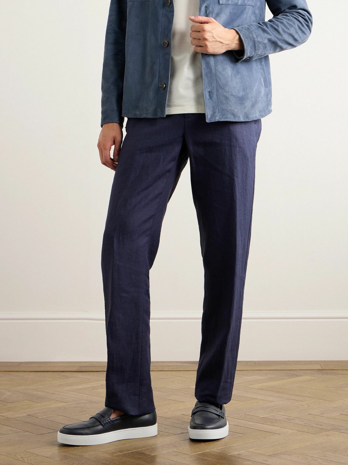 Manolo Blahnik - Ellis Textured-Leather Slip-On Sneakers - Blue