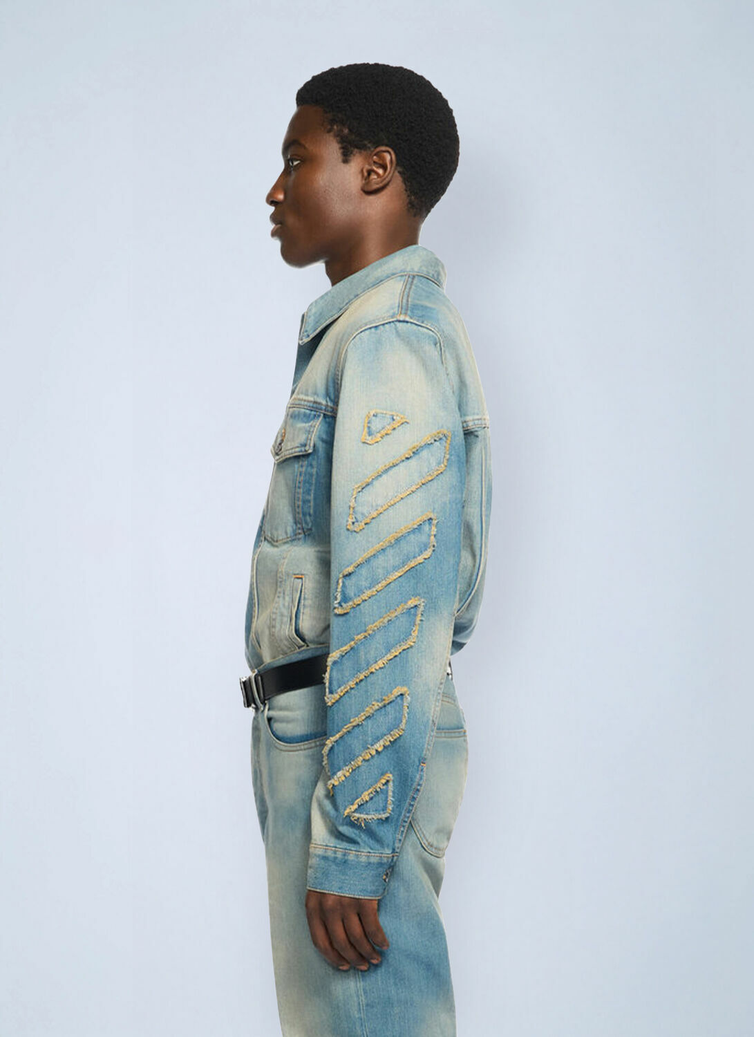 Off-White Diagonal Raw Patch Denim Jacket