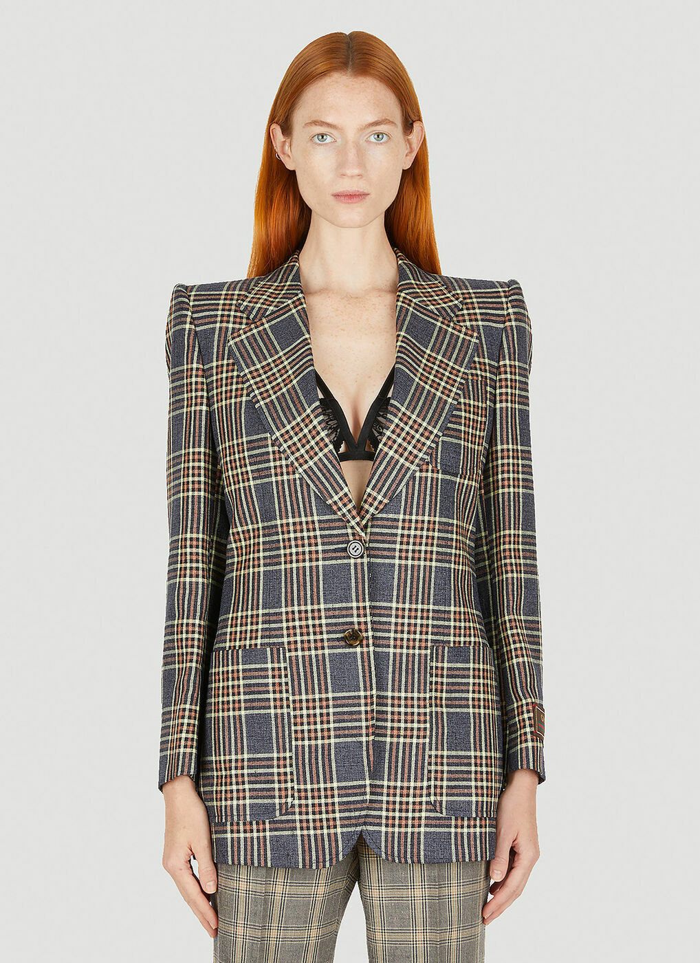 Love Parade Check Blazer in Blue Gucci