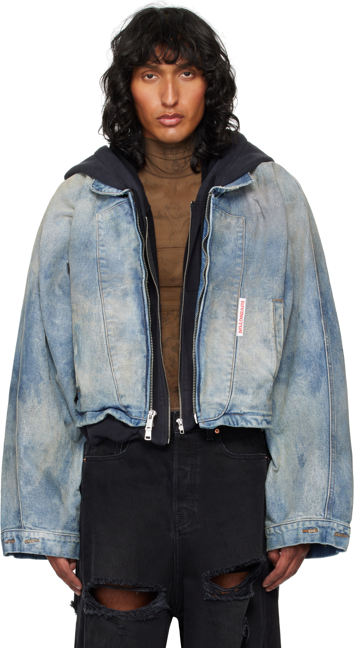 【Rivington Roi Rebis】Rose Trucker 2 デニムジャケット Rivington Roi Rebis Blue Rose Trucker 2 Denim Jacket