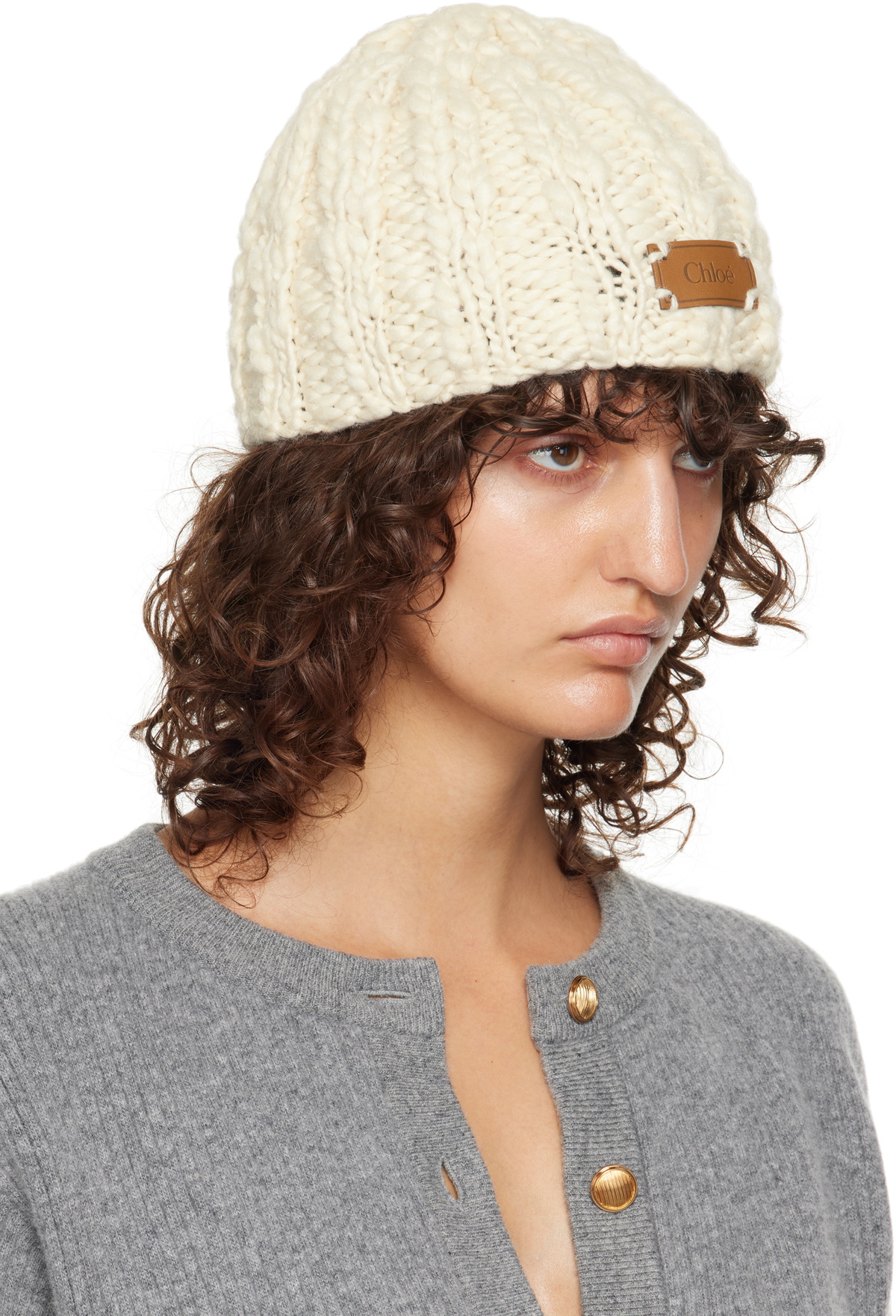 Chloé Off-White Extra Fine Wool & Silk Beanie