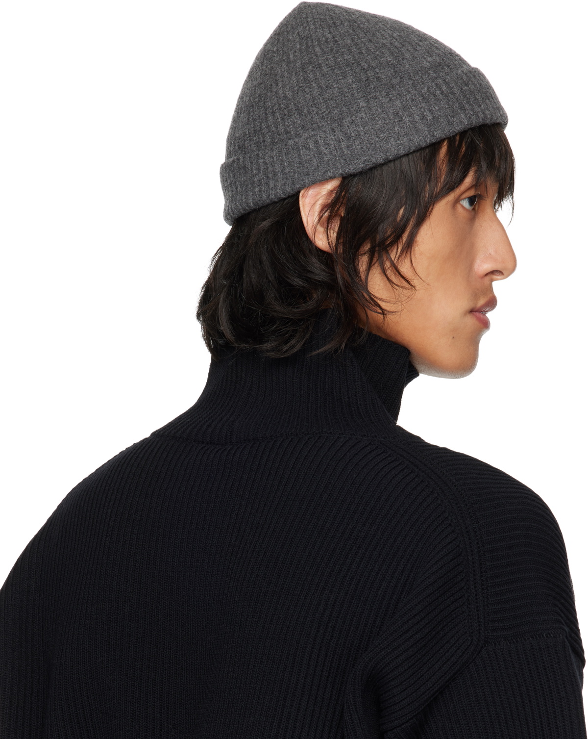 AURALEE Gray Wool Soft Cord Knit Beanie