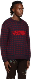 Bode Burgundy & Navy Vermont Geo Sweater