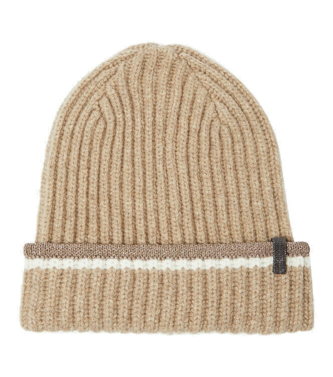 Bonnet 100% Cachemire Brunello Cucinelli - Perles, Taille M - Gris - Neuf Avec étiquettes