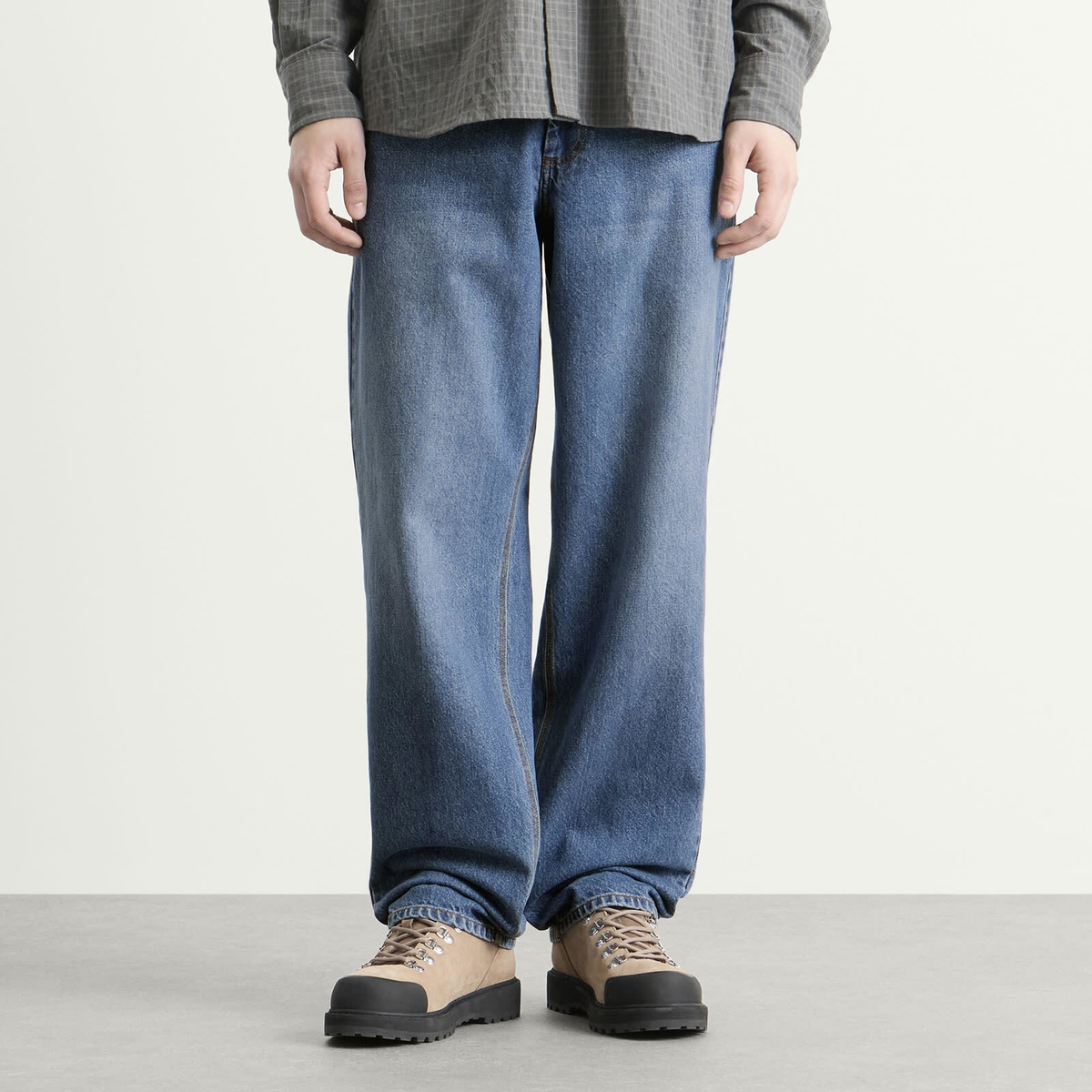 Foret Men's Clay Creased Denim Jeans in Washed Mid Blue