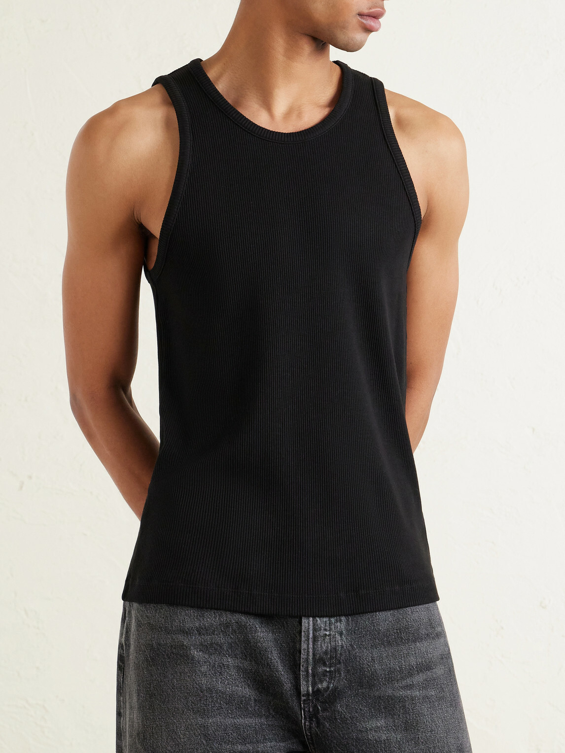 AGOLDE - Viggo Ribbed Stretch Organic Cotton and TENCEL™ Lyocell-Blend Tank Top - Black