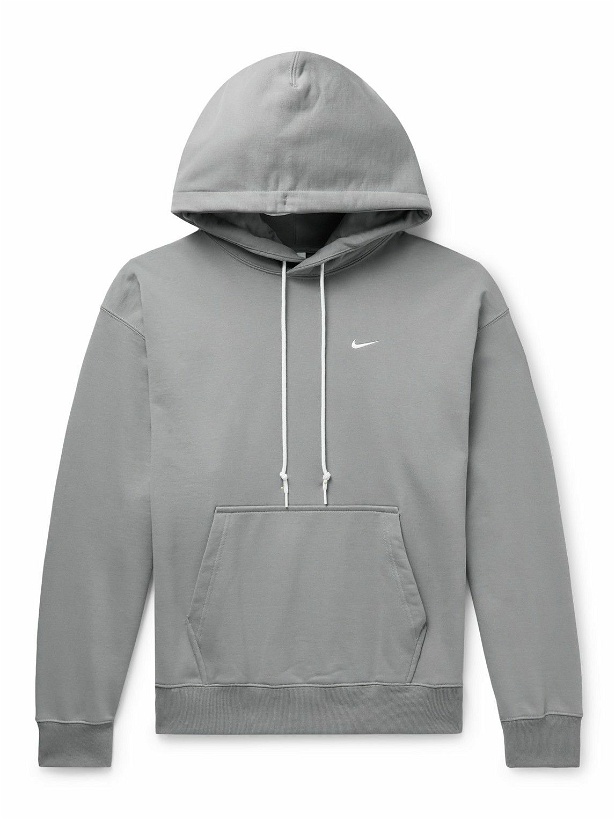 Photo: Nike - Logo-Embroidered Cotton-Blend Jersey Hoodie - Gray