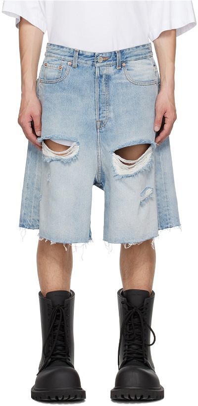 Photo: VETEMENTS Blue Destroyed Denim Shorts